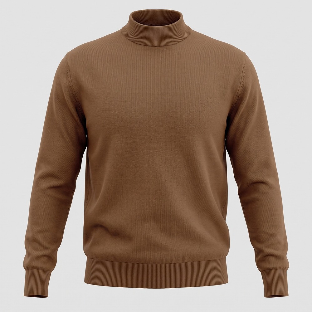 Va Bene Womens M Brown Sweater Mock Neck Silk Cotton Blend Knit Long Sleeve